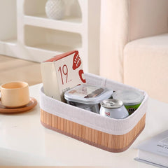 Kuber Industries Pack of 36 Bamboo Storage Basket With Liner|Fodable Storage Organizer|Box For Cloth, Toiletry, Bathroom|Capacity 14.9L, 10.5L, 3.5L, 1.9L|Natural|