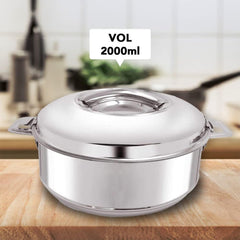Kuber Industries Stainless Steel Casserole/Chapati Box|2000 ML Chapati Box with Easy Lock Mechanism|Garam Puri & Roti Hot Box|Double Walled Heat Retention for Upto 8 hrs|Heavy Duty Gauge (Pack of 5)