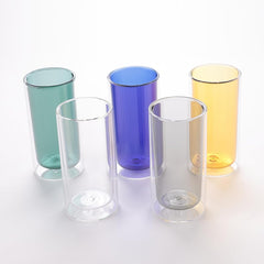 Heart Home 2 Pcs Double Walled Glasses | Borosilicate Glass Tumblers for Water | High Heet Resistance | Microwave & Dishwasher Safe | Juice Glasse | 250 ML | Pack of 1 | Green
