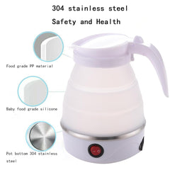 Kuber Industries Foldable Electric Kettle 600 ML | Multipurpose | Leak Proof Design | Silicone Body with 304-Stainless Steel Base | 600W | White