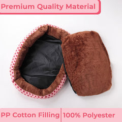 Kuber Industries Dog & Cat Bed|Soft Plush Top Pet Bed|Oxford Cloth Polyester Filling|Medium Washable Dog Bed|Circular Cat Bed with Rise-Edge Pillow|QY039PC-L|Pink & Coffee(Pack of 2)