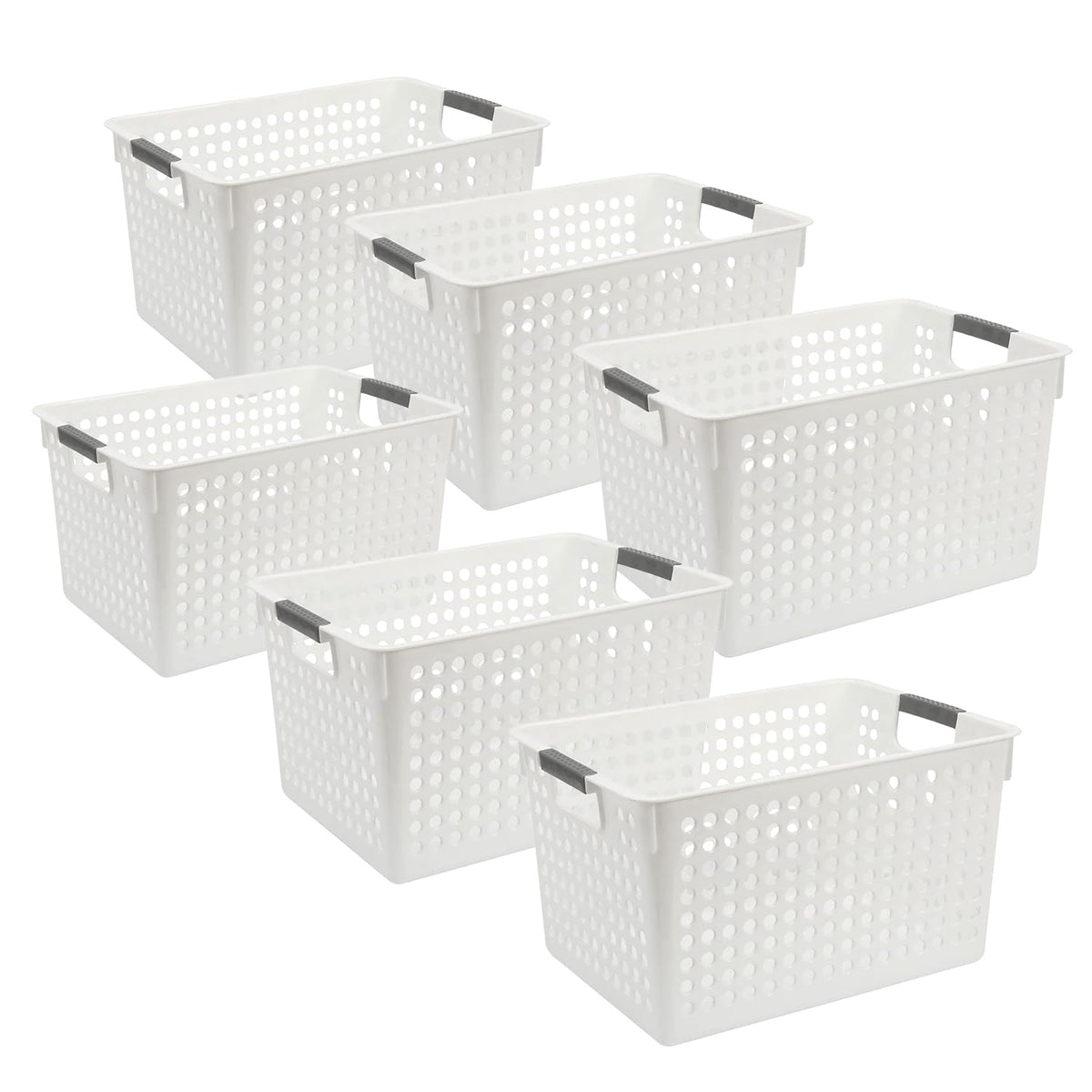 Kuber Industries (Set of 6) Plastic Baskets For Organizing - Storage Basket With Handle - For Makeup Items, Toys, Socks - White