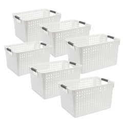 Kuber Industries (Set of 6) Plastic Baskets For Organizing - Storage Basket With Handle - For Makeup Items, Toys, Socks - White