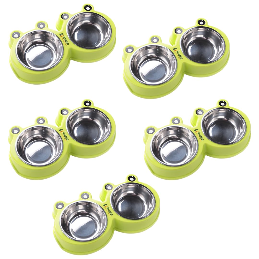 Kuber Industries Dog Food Bowl|Stainless Steel,PVC Material Dog Bowls|Non Slip,Durable,Sturdy,Non Toxic|Perfect Dog Accessories for Indoor & Outdoor Use|A1009G|Pack Of 5|Green