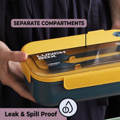 Kuber Industries Insulated Lunch Box for Kids & Adults|Premium Food-Grade PP Plastic|Leakproof & Spill Proof|Dishwasher & Microwave Safe Lunch Box|1000 ML|HX0043128|Yellow & Blue (Pack of 6)