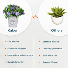 Kuber Industries Artificial Plants for Home Décor|Natural Looking Indoor Fake Plants with Pot|Artificial Flowers for Decoration-Pack of 6 (Lavender)