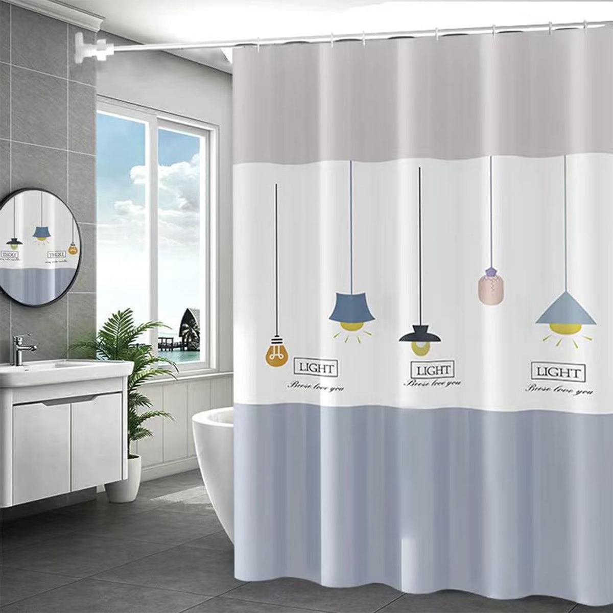 Kuber IndustriesSoft Texture Bath curtain|Natural Drape Waterproof Shower Curtain 6 Feet|Pack of 2|Grey