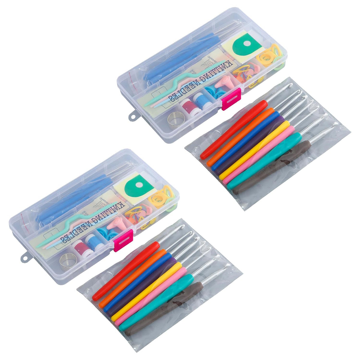 Kuber Industries Crochet Hook Needle Set of 53 With Case|Ergonomic Sewing Knitting Needle Kit-pack of 2 (Transparent)
