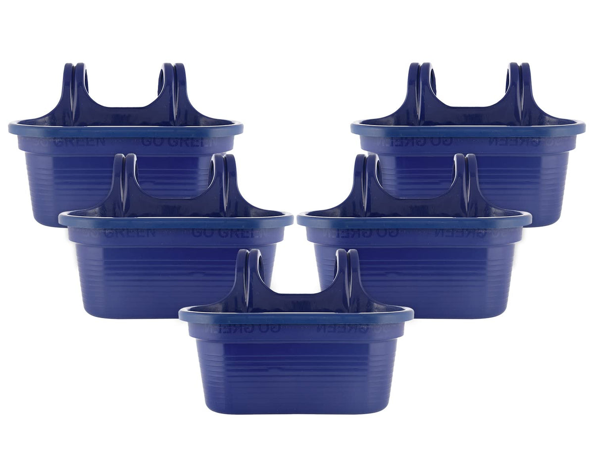 Kuber Industries Hanging Flower Pot|Double Hook Plant Container|Durable Plastic Glossy Finish Pots for Home|Balcony|Garden|12 Inch|Pack of 5 (Blue)