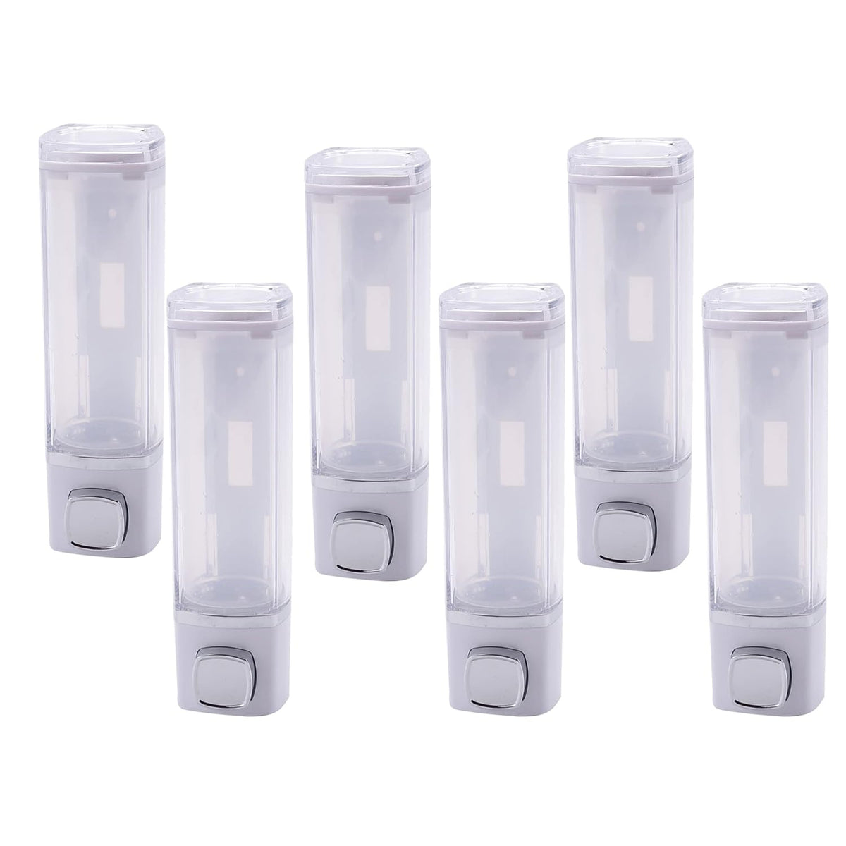 Kuber Industries Manual Shampoo & Soap Dispenser | Wall Mounted | Soap Dispenser for Kitchen & Bathroom | Refillable, Lightweight & Durable | Easy to Clean | White (Pack of 6)