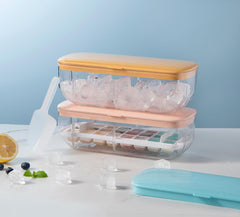 Kuber Industries Pack of 2 Ice Cube Tray with Lid | Ice Cube Storage Box with Ice Scoop | 24 Ice Cube Molds for Freezing | One-Press Demolding | BPA Free | Pink