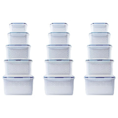 Kuber Industries 15 Pcs Food Containers |Storage Box for Fridge |Vegetable Fruit Boxes | Refrigerator Storage Box | Containers With Airtight Lid | Strainer Basket | HXP00290 | Transparent |Pack of 3