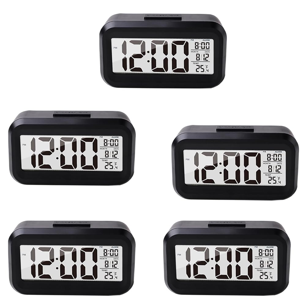 Kuber Industries ABS Battery Oprated Loud Digital Alarm Clock|Desk, Table Clock|Alarm Clock for Heavy Sleepers-Pack of 5 (Black)