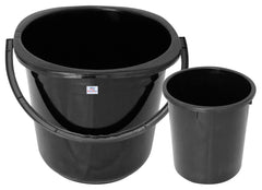 Heart Home 2 Pieces Plastic Bucket & Dustbin Set (Black)