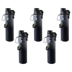 Kuber Industries Water Bottle | Steel Water Bottle for Daily Use | Vacuum Insulated Flask Water Bottle with Rope | Hot & Cold Water Bottle | 720 ML | LX-230603 | Pack of 5 | Black & Gray