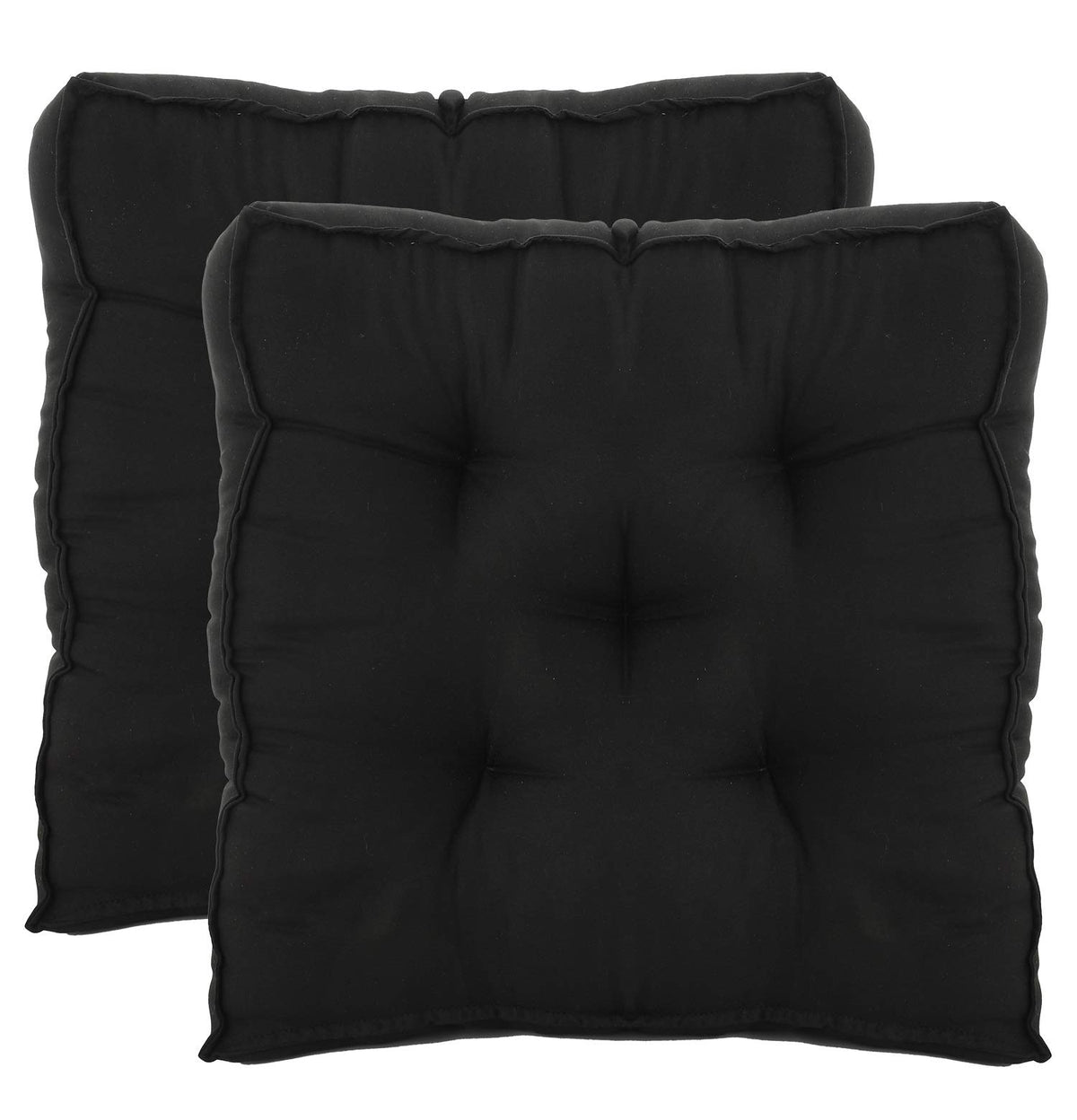 Heart Home 2 Pieces Cotton Decorative Fabric Chairpad/Back Support/Seat Cushion and Handmade Quilting, 14" x 14" Inch (Black) HEART920