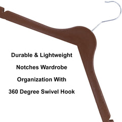 Kuber Industries Hanger|Durable & Lightweight Coat and Clothes Hangers|Notches Wardrobe Organization with 360 Degree Swivel Hook|Pack of 3 (Brown)