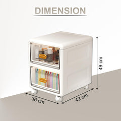 Kuber Industries (Set of 4) 2-Layer Small Plastic Cabinet For Storage with 360 degree Wheels -Bed Side Storage Organiser & Chest Of Drawers For Bedroom