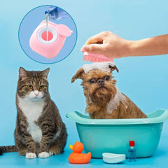 Homestic Pack of 2 Dog Brush With Shampoo Container|Cat & Dog Bath Brush For Bathing|Exfoliating|Scrubbing|Massaging & Relaxing|Soft Silicone|Suitable For All Pets|PT230R|Red