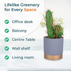 Kuber Industries Artificial Plants for Home Décor|Natural Looking Indoor Fake Plants with Pot|Artificial Flowers for Decoration-Pack of 6 (Green)