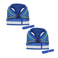 Kuber Industries Reflective Dog Harness with Adjustable Leash|Breathable Polyester Mesh Fabric |Small Size|HT-844|Comfortable No-Pull Grip|Quick Release Buckles|Easy On-Off Harness|Blue (Pack of 2)