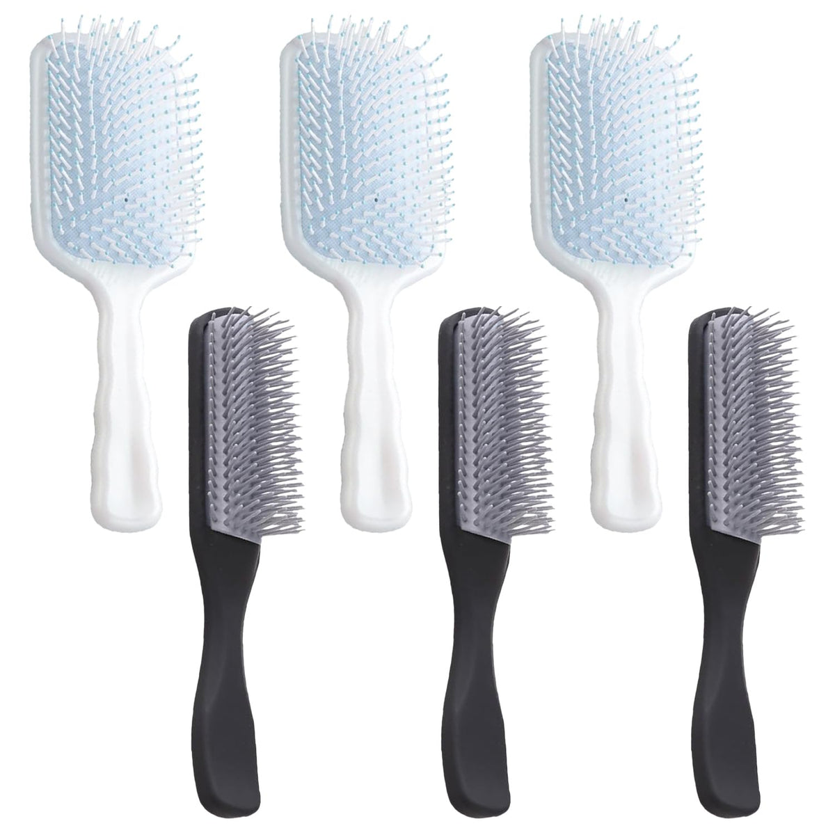 Kuber Industries Hair Brush | Flexible Bristles Brush | Hair Brush with Paddle | Straightens & Detangles Hair Brush | Suitable For All Hair Types | Hair Brush Styling Hair | Set of 6 | Blue & Black