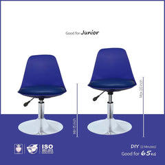 Kuber Industries Revolving Curvy Mini Bar Stool Chair for Kitchen with Leather Seat & 360 Swivel | 20 inch Height Adjustable Kiddle Food & Study Chair for Baby | Kids Counter Stools | Blue