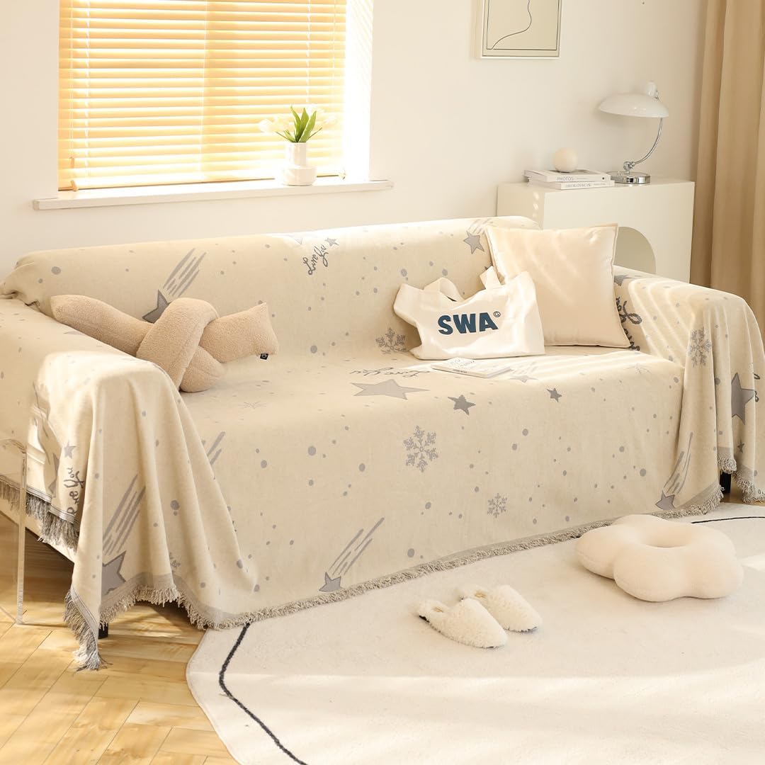 Kuber Industries Decorative Chenille Sofa throw|Throw for Sofa, Bed & Couch|Ideal for Indoor & Outdoor "70x90" Inches-Pack of 6 (Off White)