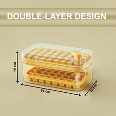 Kuber Industries 2 Layer Ice Cube Tray with Lid | Fridge Ice Cube container | 64 ice cube molds for freezing | One-Press Demolding | BPA Free | Orange