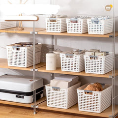 Urbane Home Shelf Baskets 17.5 cm Height | Plastic Storage Basket for Kitchen Fruits Vegetables Toys | Multipurpose Utlility | Attractive Design | White