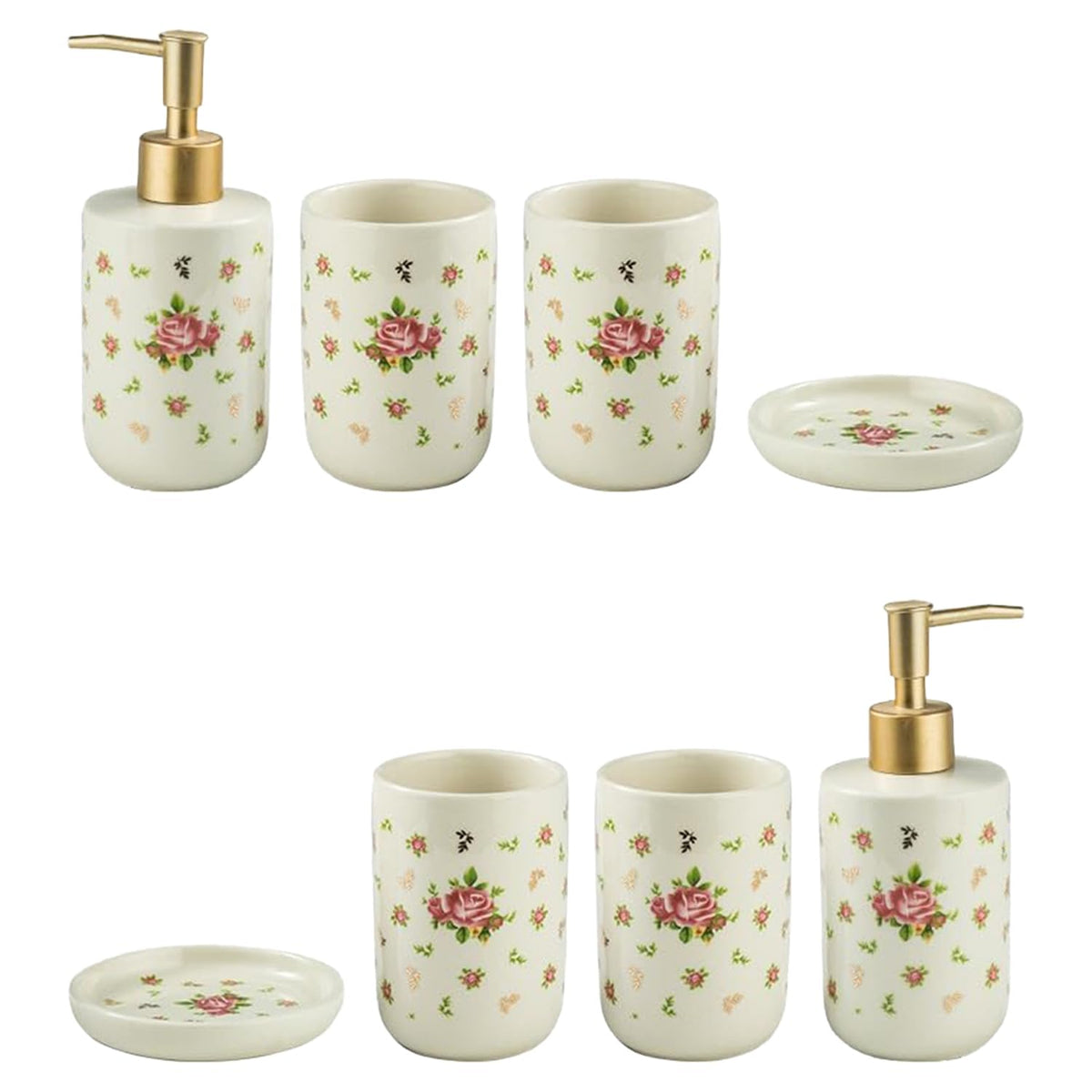 Kuber Industries Bathroom Accessories Set | Handwash Soap Dispenser | Water Cup | Soap Holder Dish for Bathroom | Toothbrush Holder for Bathroom | 8 Piece | ZX055WT | Pack of 2 | White