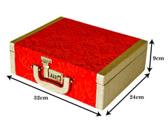 Kuber Industries Flower Design Multipurpose Wooden 3 Rod Bangle Box/Organizer/Case With Number Lock System (Red)-47KM0697