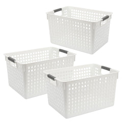 Kuber Industries (Set of 3) Plastic Baskets For Organizing - Storage Basket With Handle - For Makeup Items, Toys, Socks - White