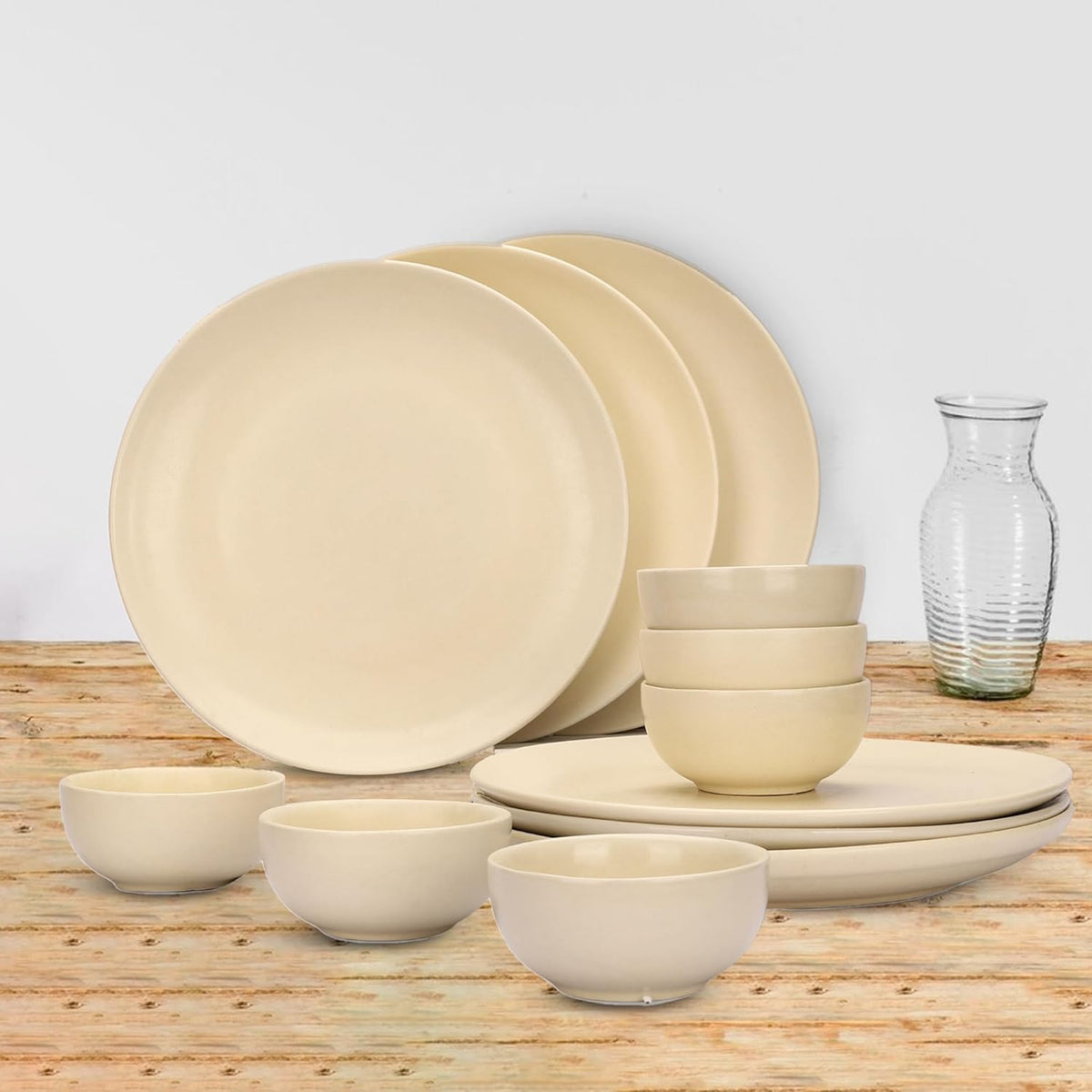 Kuber Industries 12 Pcs Ceramic Dinner Set | Dishwasher & Microwave Safe | Crockery Set for Dining & Gifting | 6 Pcs Dinner Plates & 6 Pcs Bowl | Cream