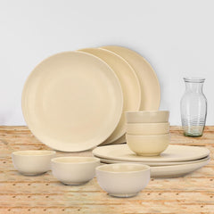 Kuber Industries 12 Pcs Ceramic Dinner Set | Dishwasher & Microwave Safe | Crockery Set for Dining & Gifting | 6 Pcs Dinner Plates & 6 Pcs Bowl | Cream