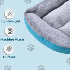 Kuber Industries Dog & Cat Bed|Super Soft Plush Top Pet Bed|Oxford Cloth Polyester Filling|Machine Washable Dog Bed|Rectangular Cat Bed with Rise-Edge Pillow|QY036B-S|Sky Blue (Pack of 2)