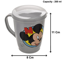 Kuber Industries Mickey Face Printed Food Grade BPA Free Tea/Coffee Mug for Coffee Tea Cocoa, Camping Mugs with Lid, Pack of 6 (Light Grey), Standard