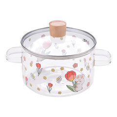 Kuber Industries Borosilicate Glass 1.45L Saucepan with Lid & Handle | Induction Pan Cookware | Handi for Cooking | Microwave Safe | Cooktop for Tea/Milk/Pasta/Noodles/Rice | Transparent-Flower Print