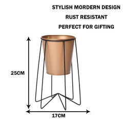 Urbane Home Planter | Planter Pot Stand for Outdoor | Plant Stand for Living Room | Gamla Stand for Home | Plant Stand for Home | Metal Pot Stand with Bucket Planter | Set of 2 | Gold