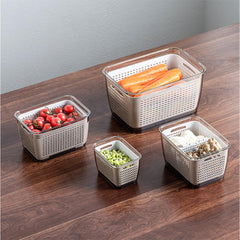 Kuber Industries Large Refrigerator Storage Crisper with Lid & Detachable Hollow Basket-Pack of 2 (Brown)