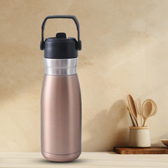 Kuber Industries Pack of 3 Vacuum Insulated Water Bottle | Stainless Steel Sipper Bottle with Handle | Hot & Cold Water Bottle | Leakproof, BPA Free, Rustproof | 780 ML | Gold