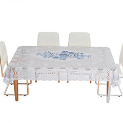 Kuber Industries Dining Table Cover | Cotton Table Cloth Cover | 6-Seater Table Cloth | Glory Table Cover | Table Protector | Table Cover for Dining Table | 60x90 Inch | DTC | White & Blue