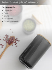 Urbane Home 1000ml Ceramic Jar for Kitchen Storage | Air tight Container Set with Bamboo Lid | Kitchen Container for Snacks, Tea, Sugar | Multipurpose Organizer | Black | Pack of 2