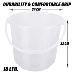 Kuber Industries Bucket | Plastic Bucket for Bathroom | Strong Bathroom Bucket | Bucket for Bathing | Water Storage Bucket | Bathroom Bucket | Plain Bucket | 18 LTR | Transparent