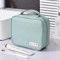 Kuber Industries Cosmetic Storage Case|Makeup Kit Box for Women|Small Vanity Case|Pouch for Home & Travel|Two Compartment|Zipper Closure (Blue)
