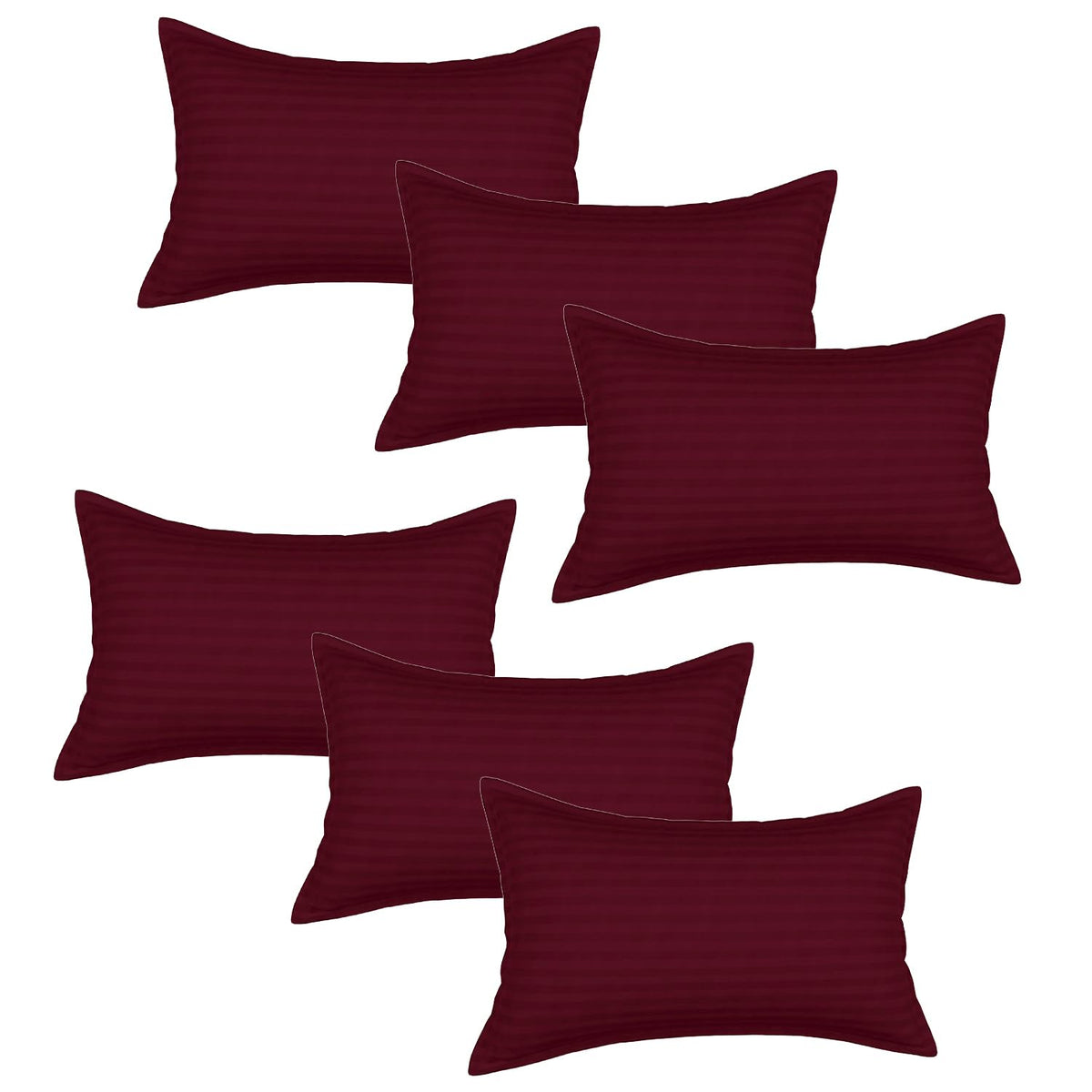 Heart Home Pillow Cover | Cotton Pillow Cover | Striped Pattern Pillow Cover | Soft Pillow Cover for Home | Pillow Cover for Bedroom | Set of 6 | Maroon