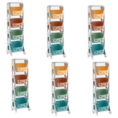 Kuber Industries 4 Layer Smiley Design Children's Storage Rack|Kids Toy Storage Organizer|4-Layer Rolling Cart|Pack of 6|Multicolor|
