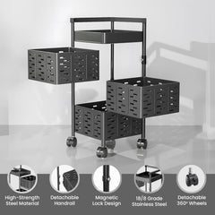 Kuber Industries 3-Layer Kitchen Trolley | 360° Rotating Storage Rack | Square Storage Rack with Wheels | Fruit and Vegetable Storage for Kitchen |Pack of 2 | (Black)