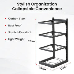 Urbane Home 4-Layer Pots and Pans Organiser Rack|Kitchen Organization And Storage|Adjustable Pot Lid Holder Rack|Home Kitchen Accessories (Black)