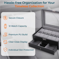 Kuber Industries Double Layer 12 Slots Watch And Jewellery Organizer-Pack of 2 (Black)
